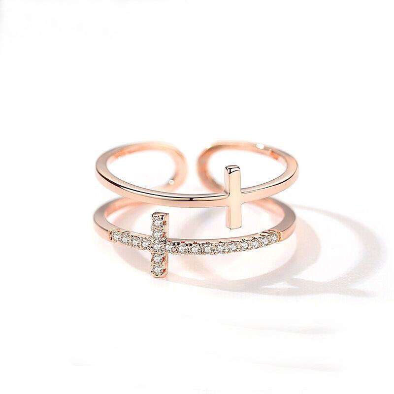 小众轻奢简约交叉戒指女ins时尚个性网红学生食指指环开口可调节
