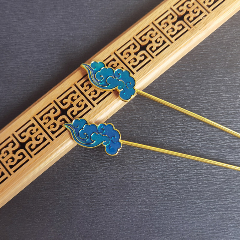 古风发饰汉服烧蓝发簪复古钗子古代盘发簪子女古装宫廷配饰