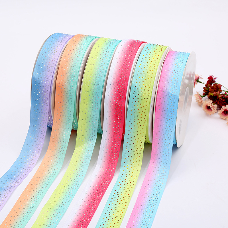 2. 5cm Wave Pattern Printed Ribbon Colorful Hot Drilling Colorful Ribbon Satin Ribbon DIY Bow Ribbon Hairware Wholesale