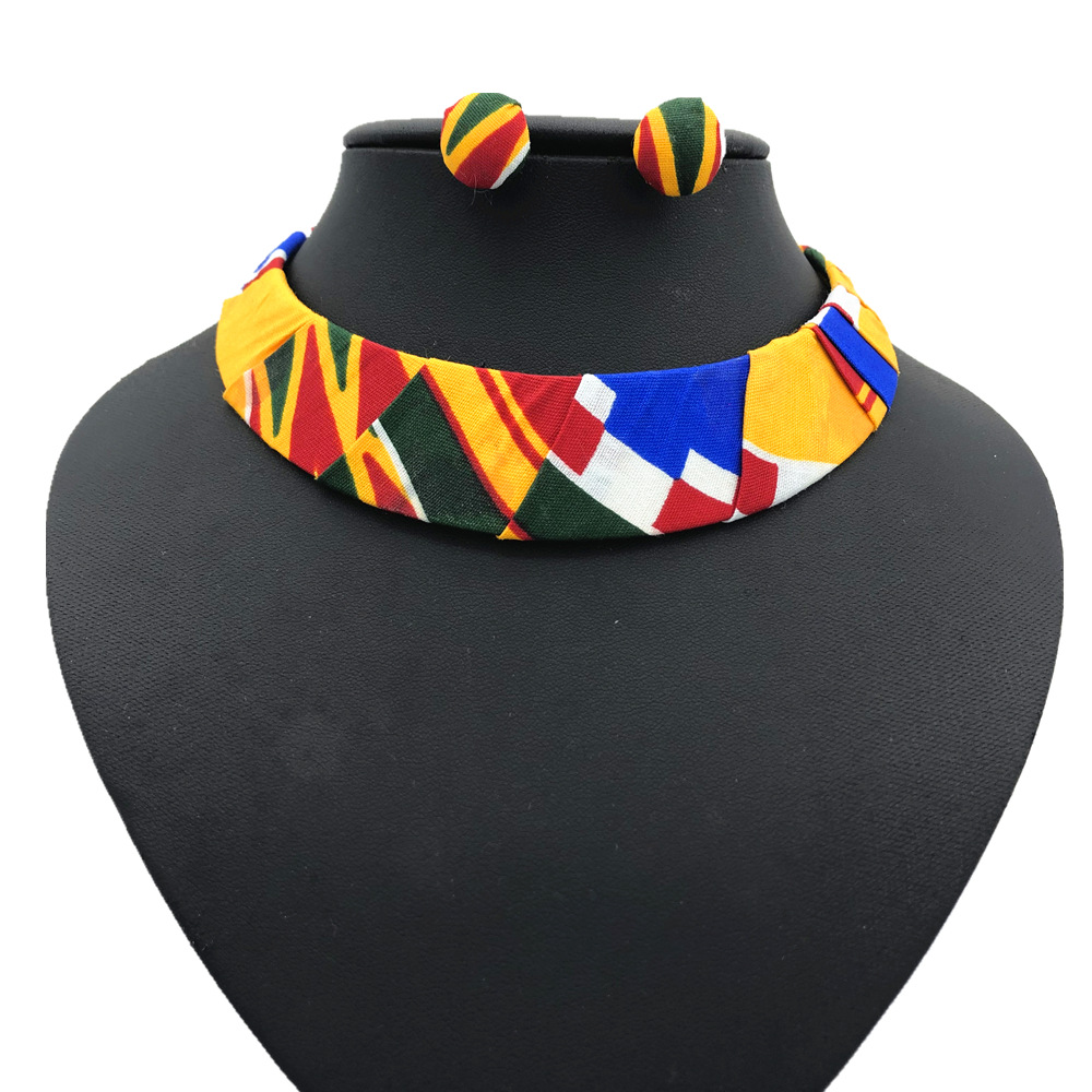 非洲风情项圈choker颈圈女项链套装 布编织亚马逊爆款necklace
