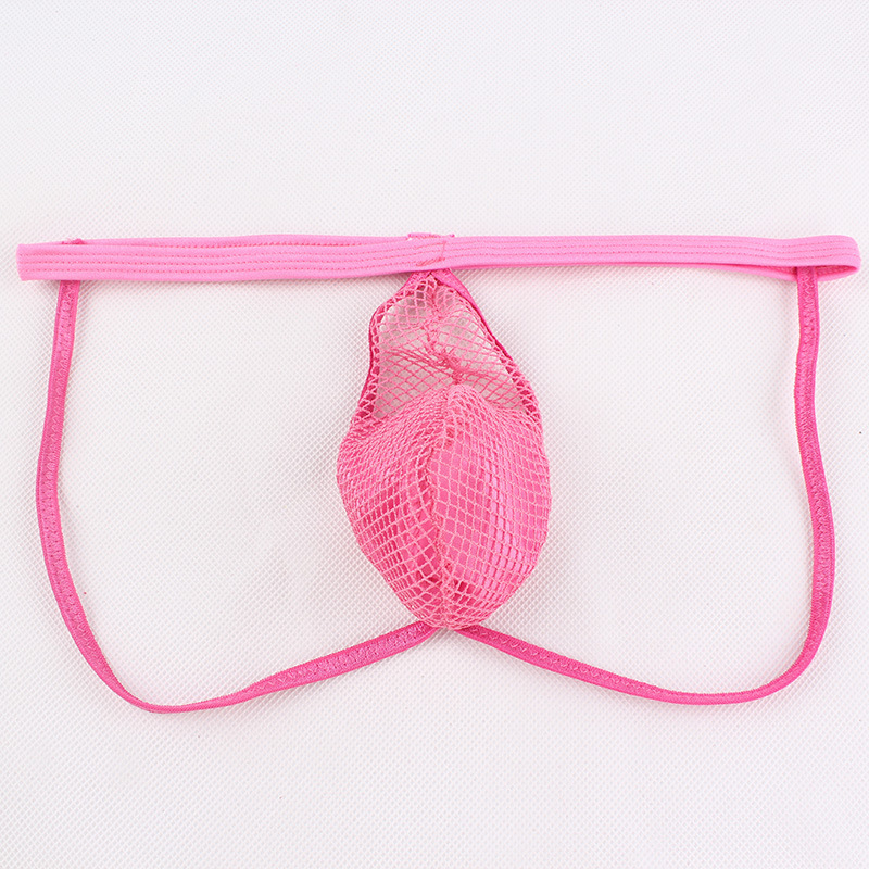 叶子媚情趣内裤批发丁字裤男士u凸内裤性感双丁透明网眼开裆t字裤