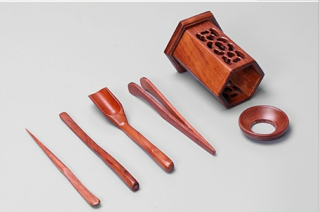 花梨六角实木茶道六君子套装功夫茶具配件泡茶筒茶夹子工具组合