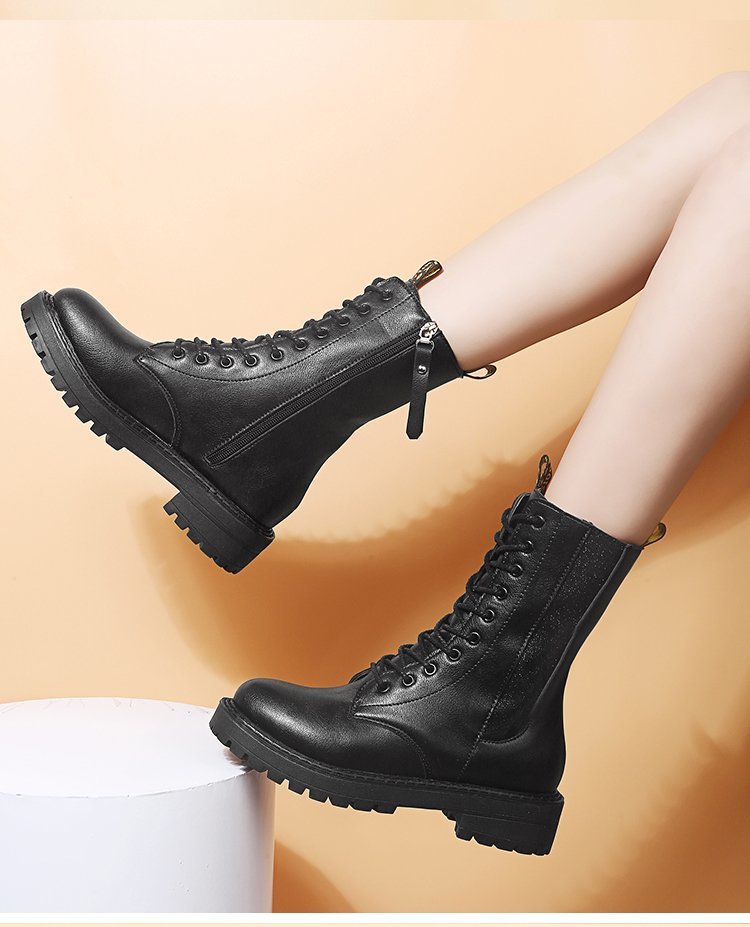 马丁靴女2020秋冬新款加绒平底中筒棉靴英伦风复古女靴百搭女鞋潮