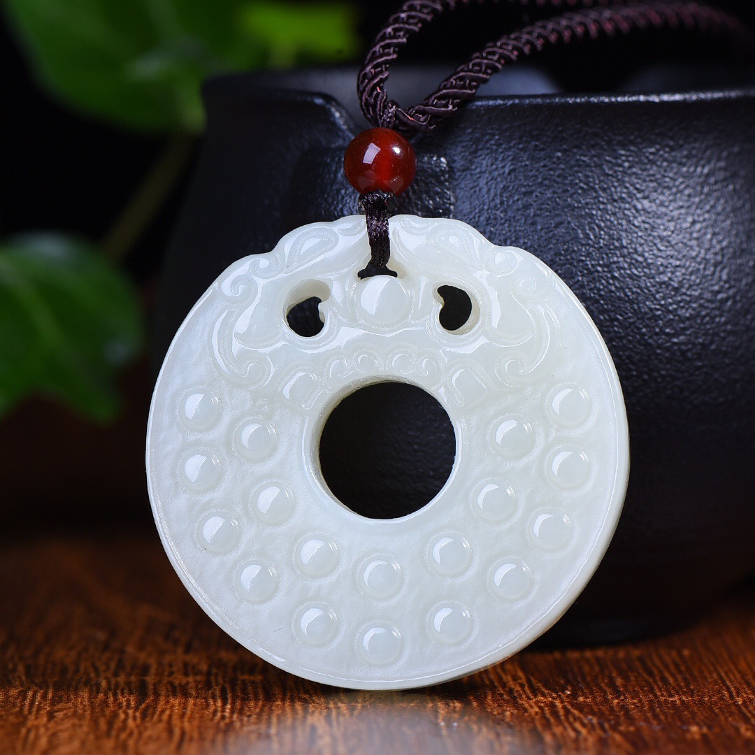 仿古双龙玉佩 保真和田玉吊坠挂件双面工艺仿古款兽头项链玉挂坠