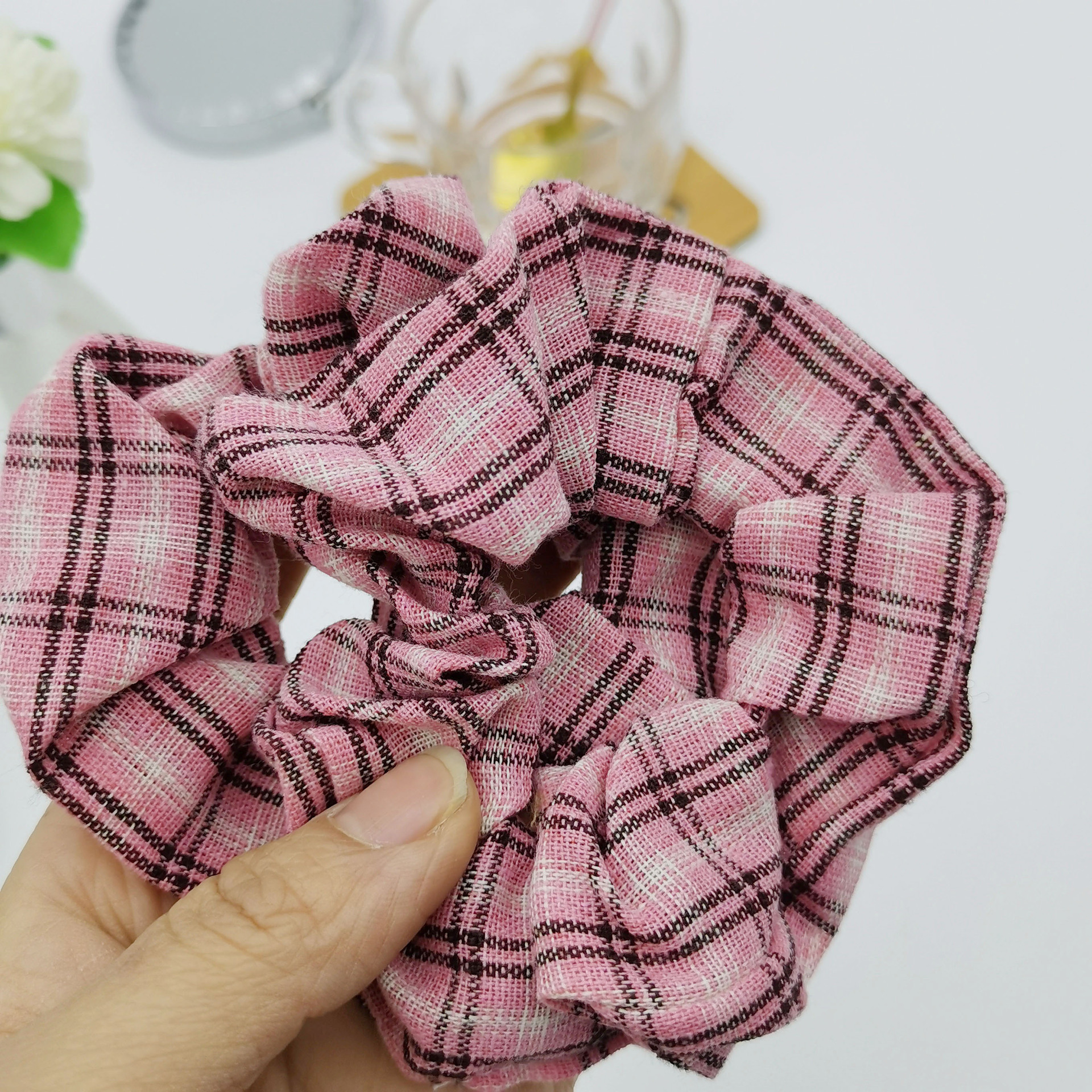 格子大肠发圈韩国方格肥肠圈少女丸子头皮筋