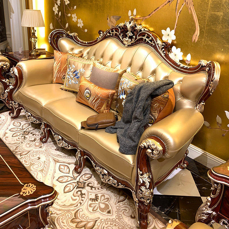 欧式实木沙发组合客厅沙发实木雕花简欧沙发大小户型法式家具组合