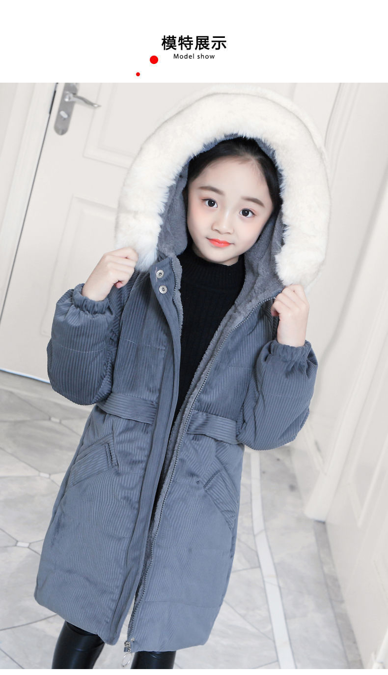 女童中长款棉袄2019新款冬装女中大童加绒加厚棉衣外套女孩袄子韩