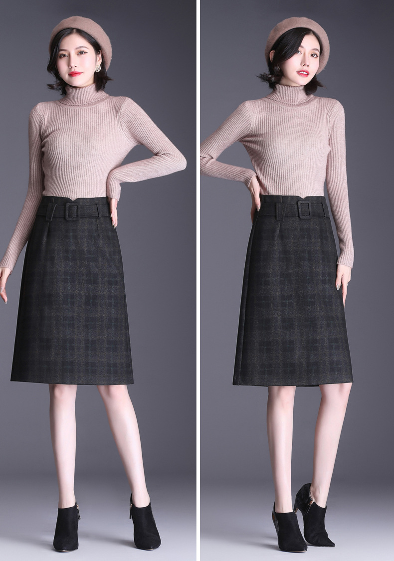 时尚半身裙女秋冬中长款2020新款高腰a字裙显瘦裙子休闲一步裙