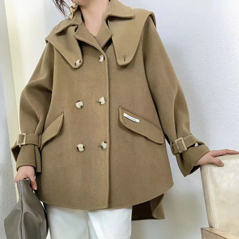 2020秋冬外套女双面羊毛大衣纯色 韩版大领子宽松a版羊绒大衣