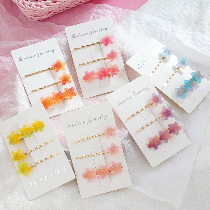 Rainbow Soft Candy Gradient Color Love Star Barrettes Bar Clip Side Clip Girl Heart Barrettes Jelly Soft Candy Barrettes Female