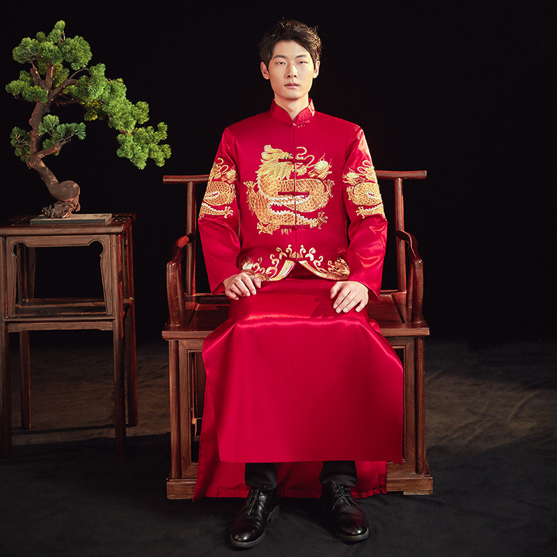 新郎秀禾服2020新款中式婚礼男士敬酒礼服古装大码接亲服秋季婚服