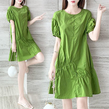 裙子女2021新款时尚夏装显高绿色连衣裙搭配夏季仙女超仙森系夏装