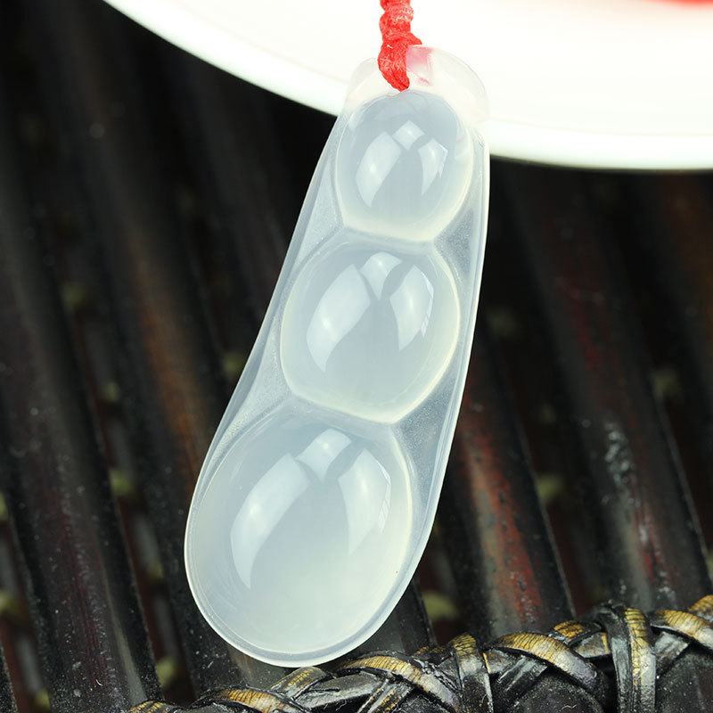 玉石巴西玉冰种和田白玉髓四季豆吊坠男女款福豆玉坠挂件