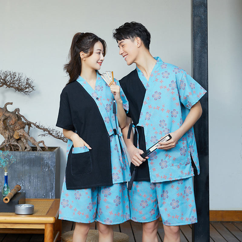 汗蒸服纯棉男女款系带和服开衫套装桑拿服浴服家居服酒店足疗养生