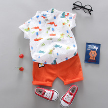 夏季韩版薄款款婴幼童中性童套装卡通棉五分裤短袖两件套童装