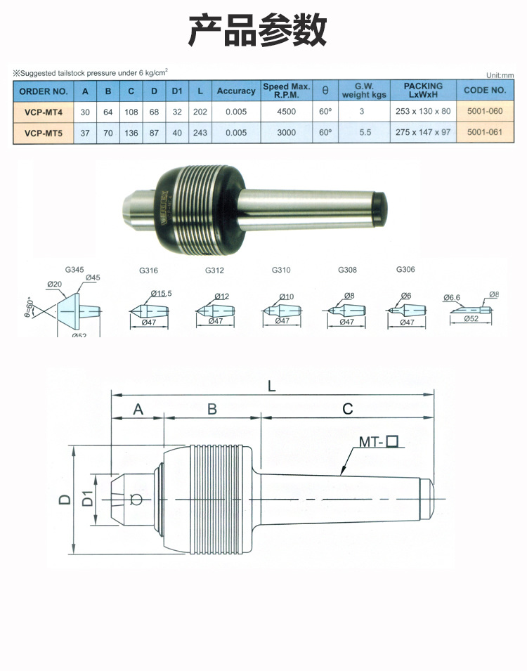 台湾鹰牌vertex替换式重负荷顶针车床重型顶尖vcp-mt3/mt4/mt5