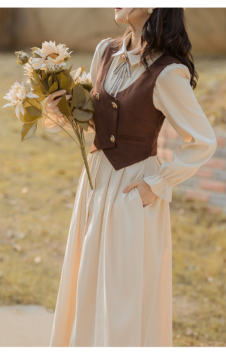 2020秋冬新款复古法式马甲两件套装裙在逃公主连衣裙茶歇裙女批发