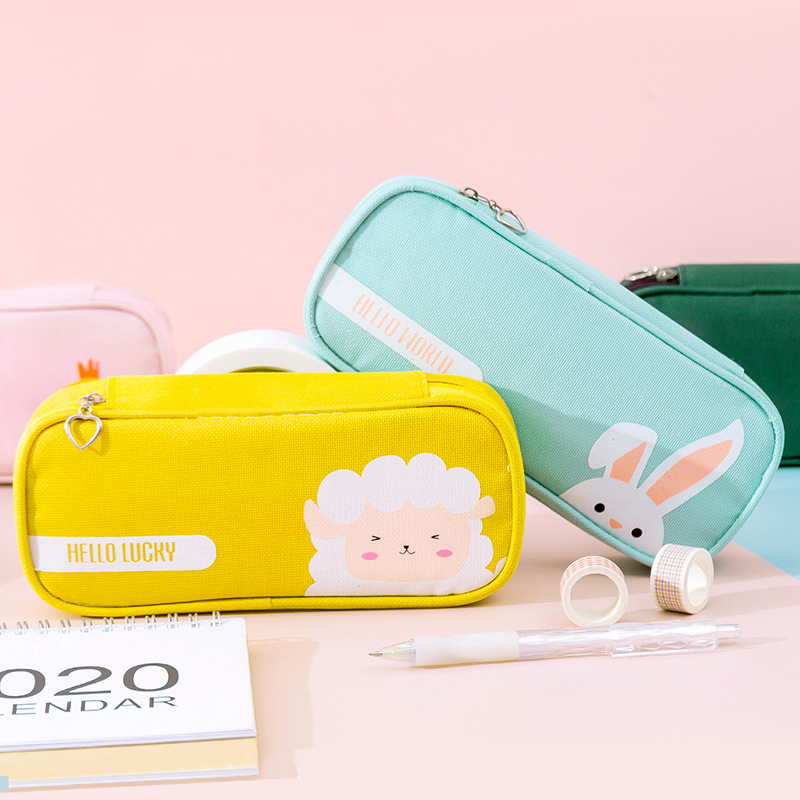 Creative Stationery Ins Elementary School Student Cute Simple Stationery Box Storage Pencil Bag Oxford Cloth Cartoon Pencil Case Wholesale