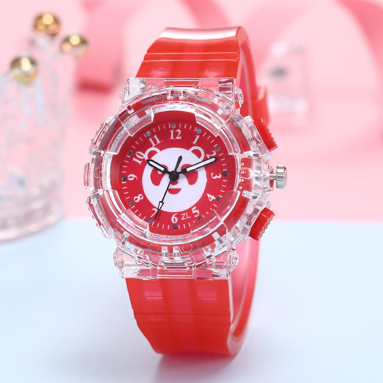 Factory Direct Sales Colorful Light LED Watch Creative Taiwan Take-out Package Panda Image Boys and Girls Quartz Watch