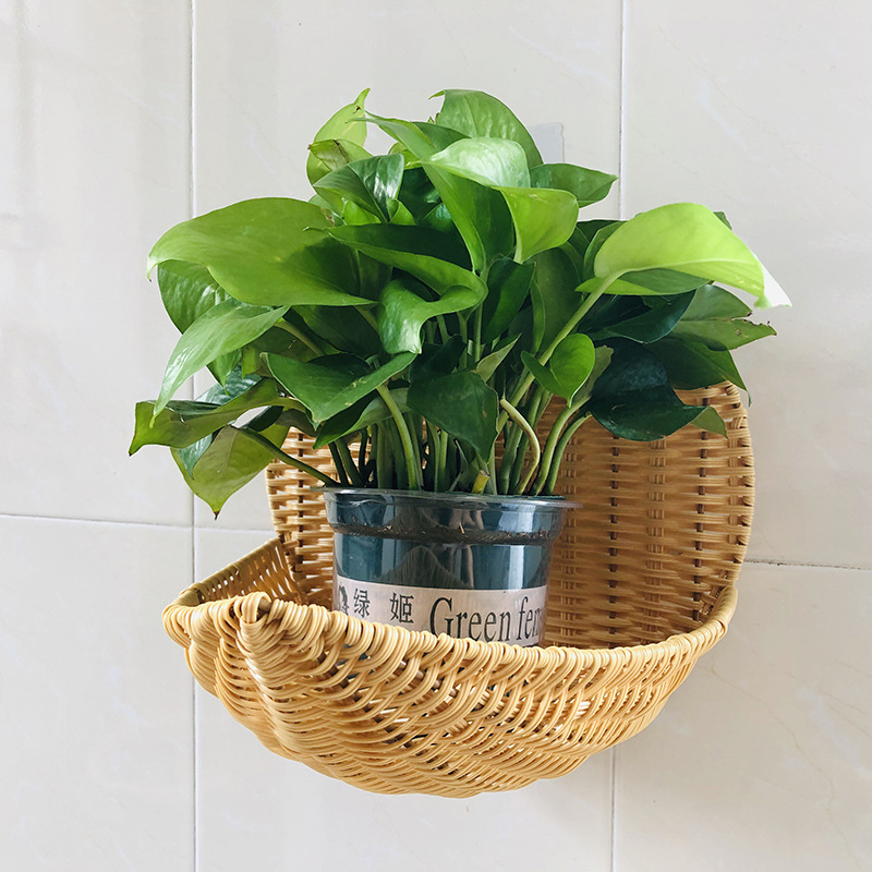 仿藤水果篮手工编织收纳篮桌面收纳筐田园风塑料挂墙盆摘装饰篮