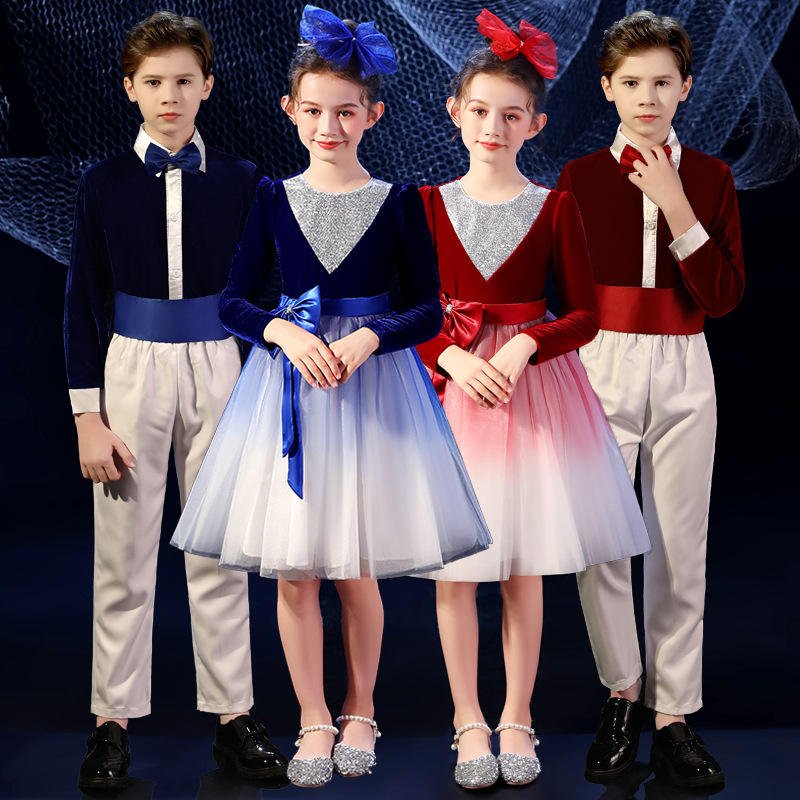 元旦儿童合唱服中小学生诗词朗诵表演服男女童大合唱团比赛服装