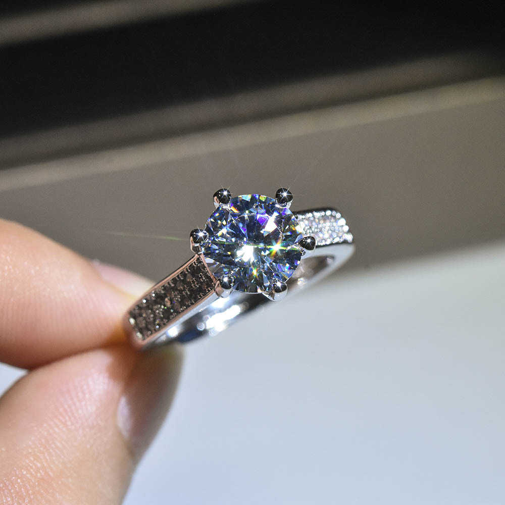 直播爆款镀pt950铂金镶嵌八心八箭锆石仿真莫桑钻戒指 双臂活口女