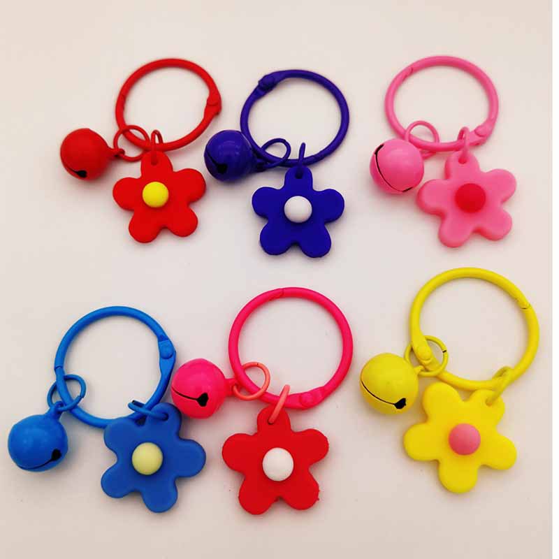 Small Gift Korean Style Chic Elegant Color Soft Rubber Little Flower Bell Key Buckle Key Ring Women's Bag Bag Hanging