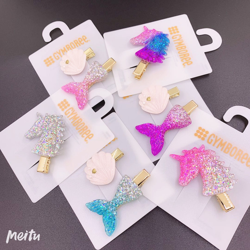 Exported to Japan and South Korea Shiny Fish Tail Pink Sea Shell Unicorn Golden Duckbill Clip Trending Girl Medium and Large Children Hair Clip Hairpin