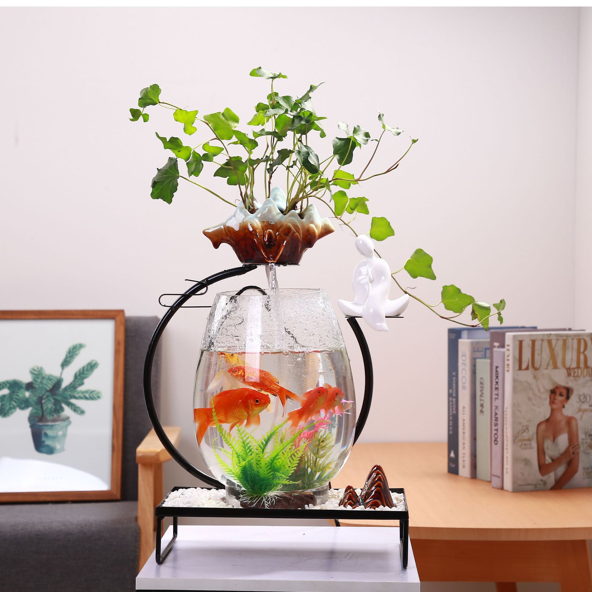 创意中式流水加湿器鱼缸客厅景观喷泉风水招财摆件办公室家装饰品