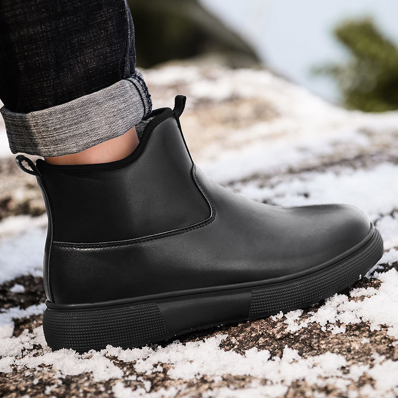 冬季时尚加绒雪地靴男中筒雨鞋男士厨师劳保防水鞋防滑保暖棉雨靴