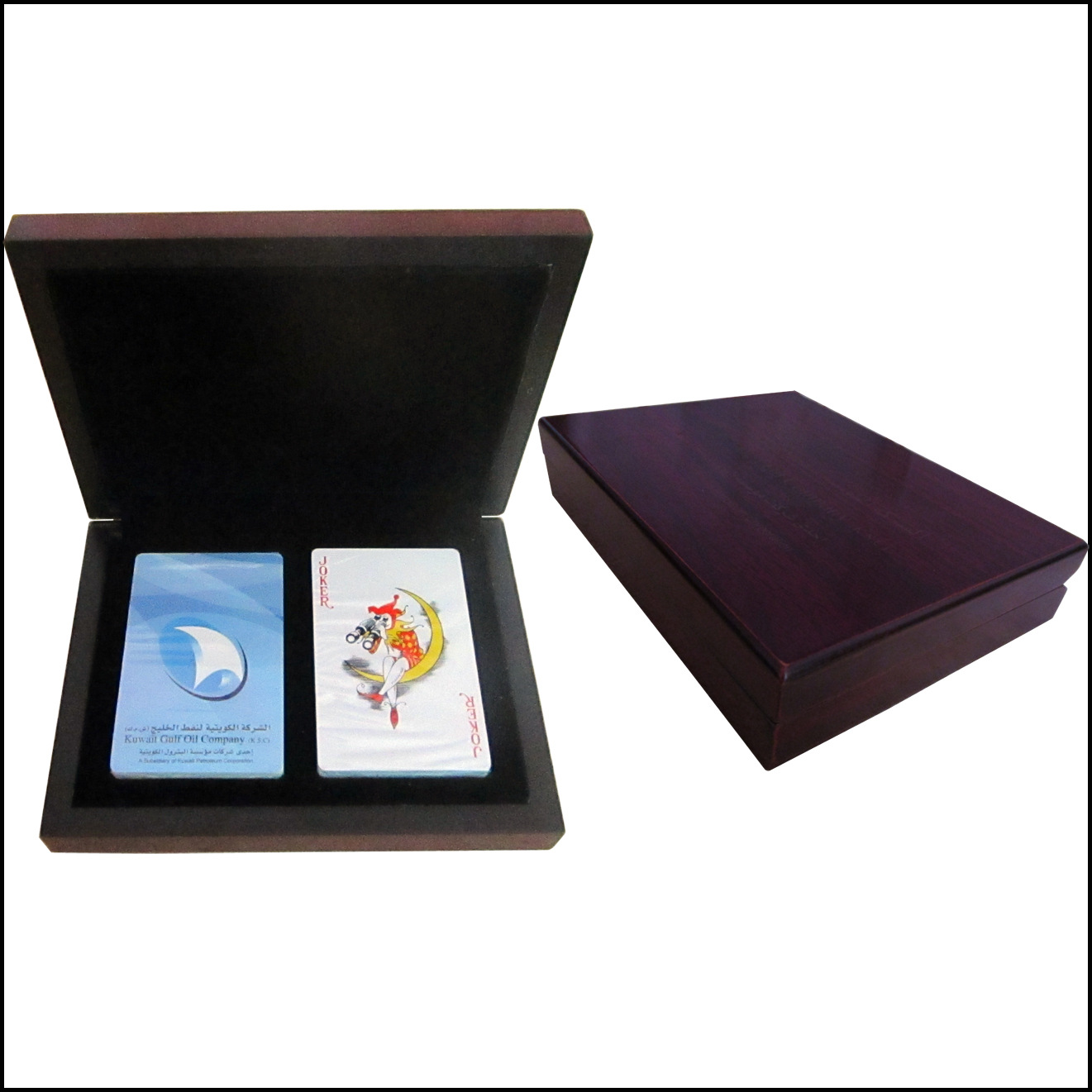 双副装木盒扑克牌 厂家低价广告促销pvc双副装礼品盒扑克logo定制