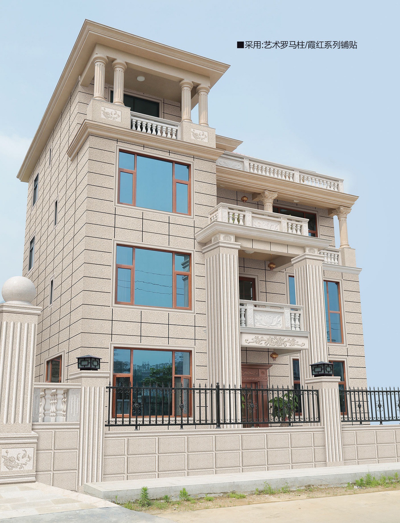 欧式别墅农村自建房麻面罗马柱别墅瓷砖仿大理石柱子拼花外墙瓷砖