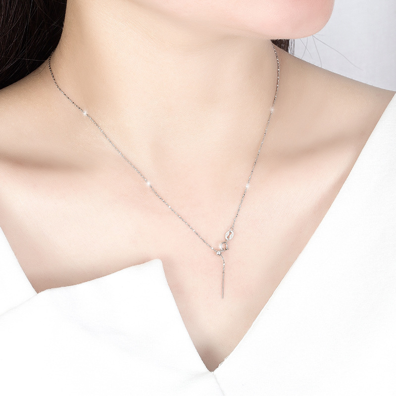S925 Sterling Silver Universal Necklace for Women as Right as Rain String Beads with Needle Adjustable Pearl Chopin Needle Box Chain