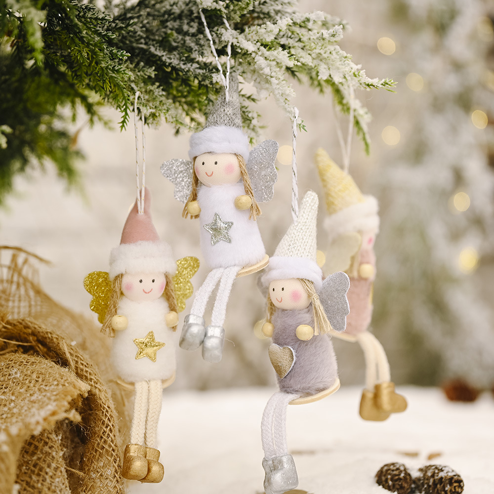 豪贝圣诞节装饰品坐姿挂腿天使公仔挂件圣诞树小天使挂饰礼物吊件