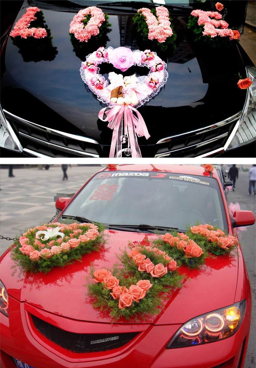 带花泥love花车塑料吸盘主婚车头装饰字母造型结婚婚庆用品批发