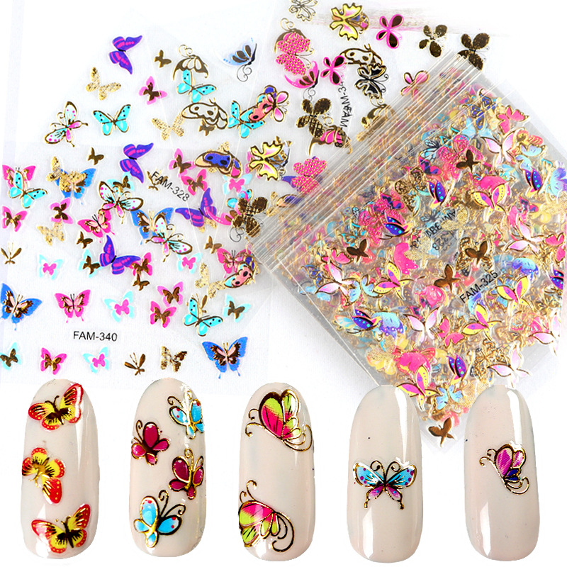 3D Nail Art Gold Foil Stickers Butterfly Flower Valentine's Day Nail Art Back Glue 30 Pieces a Pack of Nail Sticker