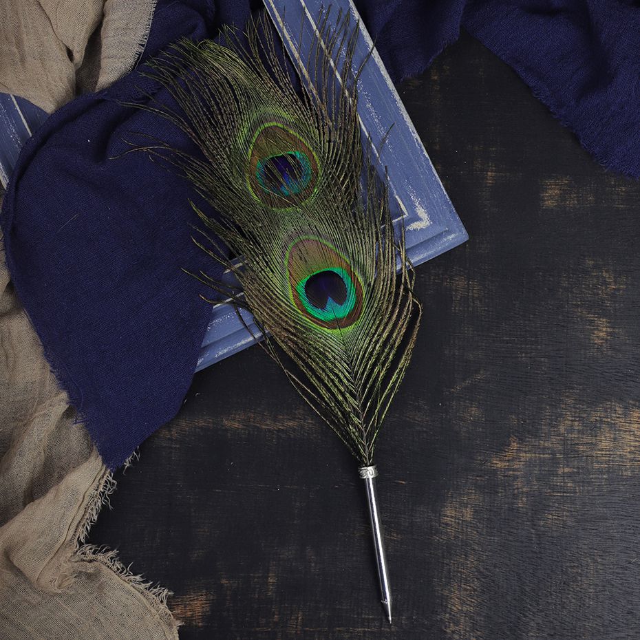 刘世企业孔雀羽毛笔蘸水笔羽毛笔孔雀翎金属杆圆珠笔卡装多款选