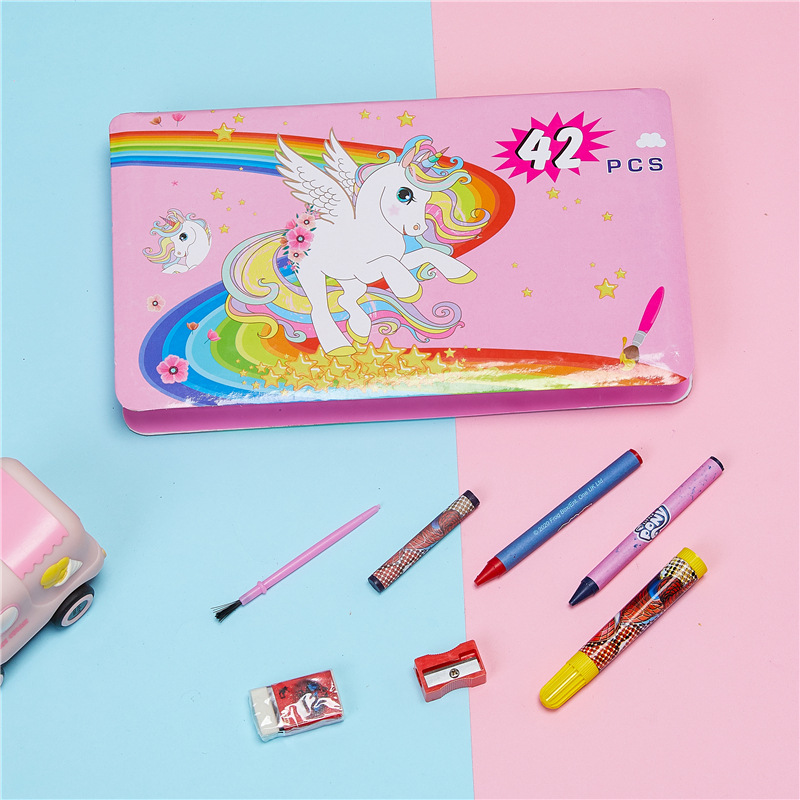 42-Piece Brush Creative Cartoon Pattern Children Watercolor Pen Wax Crayon Oil Pastels Files Suit Wholesale