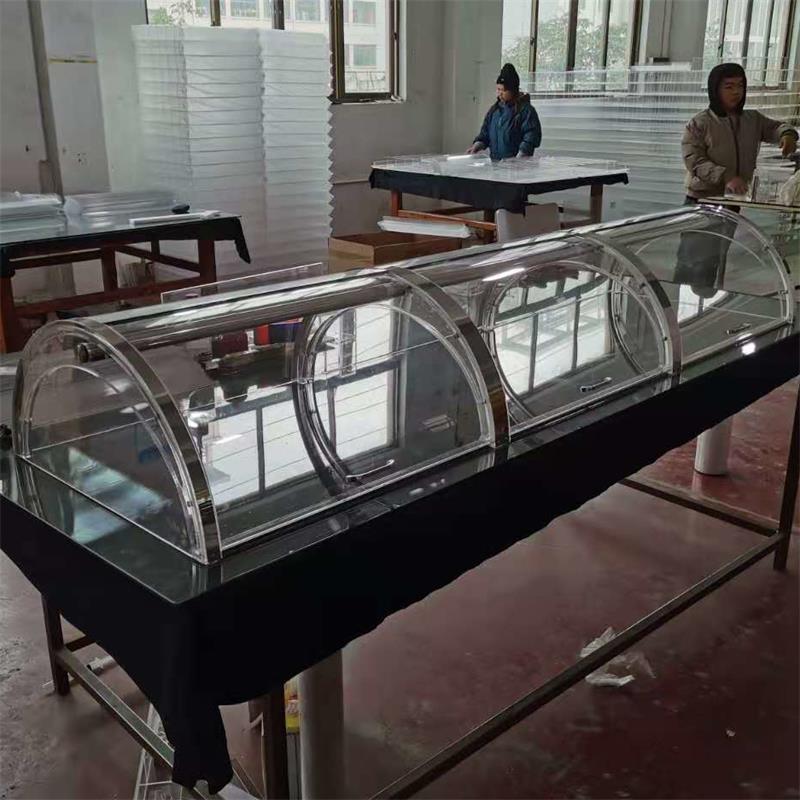 透明亚克力罩子 不锈钢边推拉滑道防护罩 中式自助餐馆半圆防尘罩