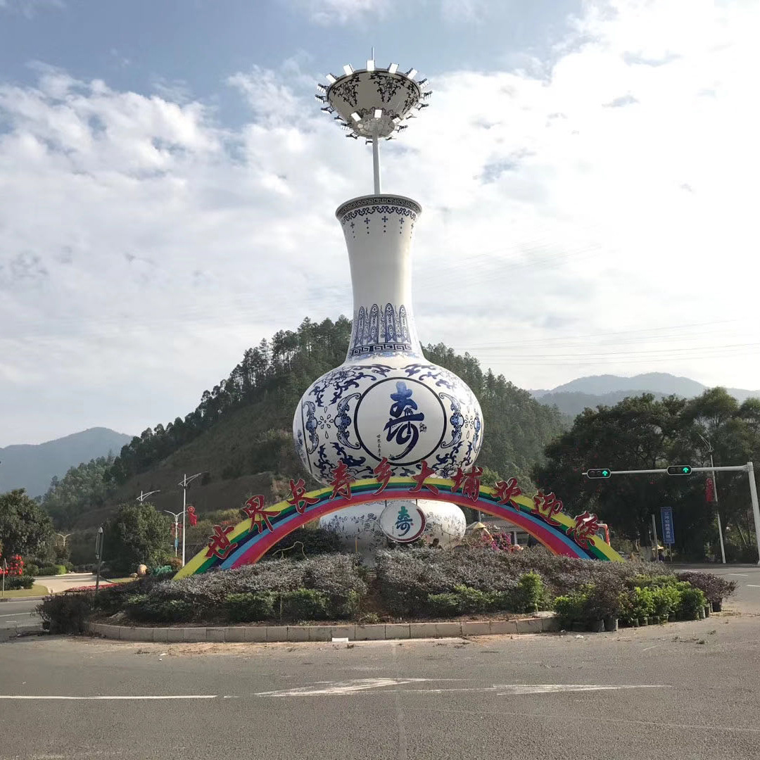 大型户外景观玻璃钢雕塑青花瓷瓶彩绘地标雕像工艺品景观灯形象品