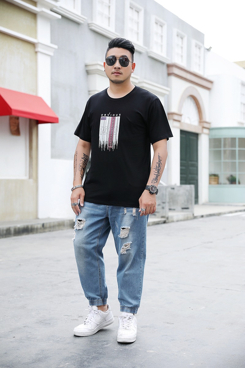 胖人港式男装夏男士大码男300斤上衣装半袖t恤肥佬大码冰瓷棉透气