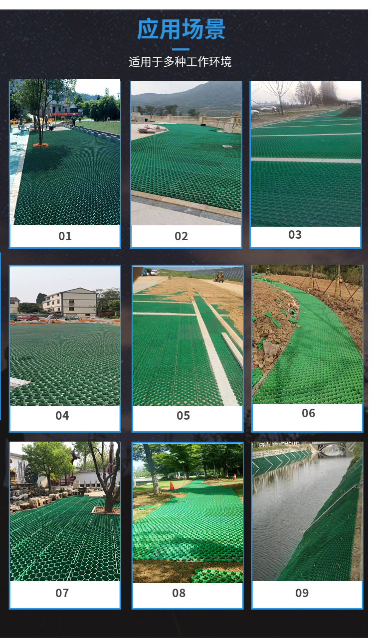 园林社区绿化种植草坪砖树木防护网格停车场人行道抗压塑料植草格-阿