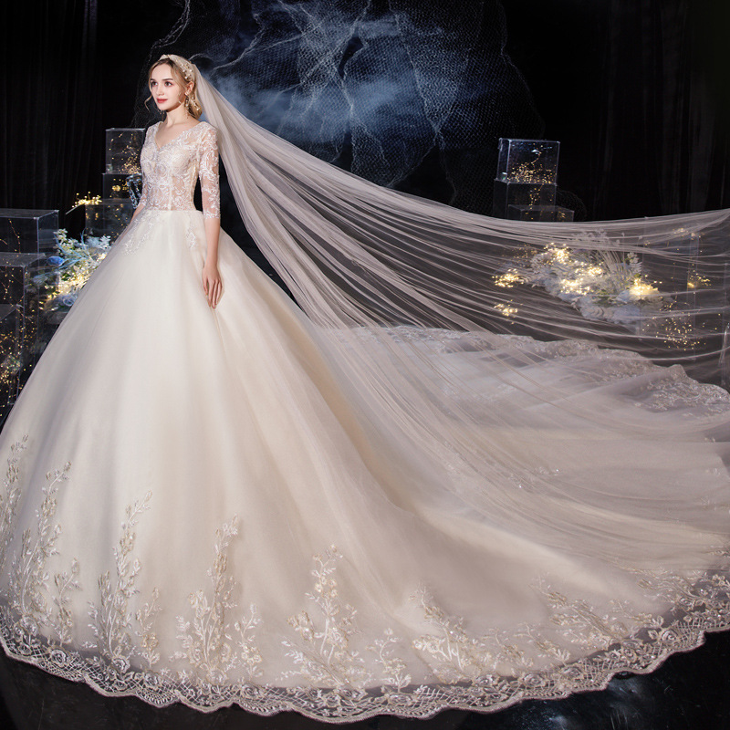 主婚纱2022春季新款新娘气质超仙梦幻大码孕妇奢华大拖尾外贸td61