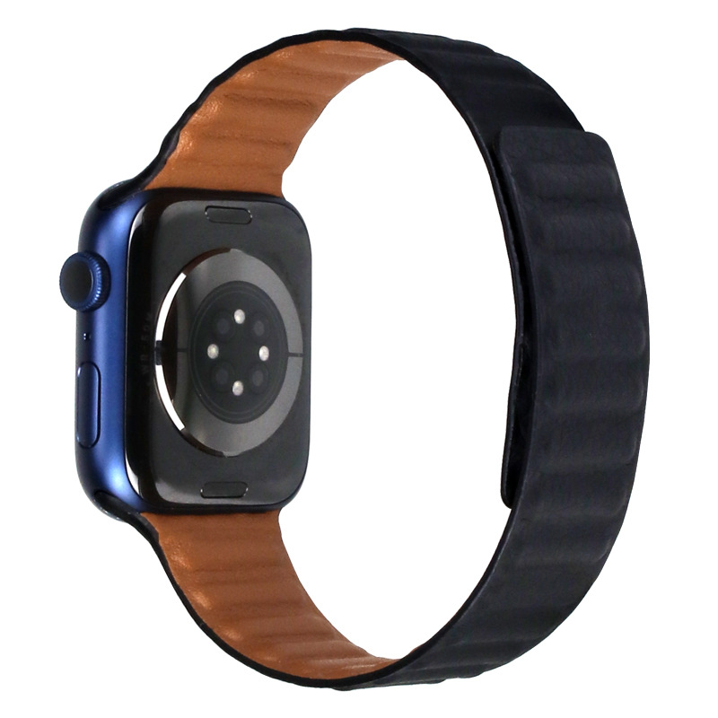 适用apple watch皮制链式表带苹果手表7代皮质回环表链iwatch磁吸