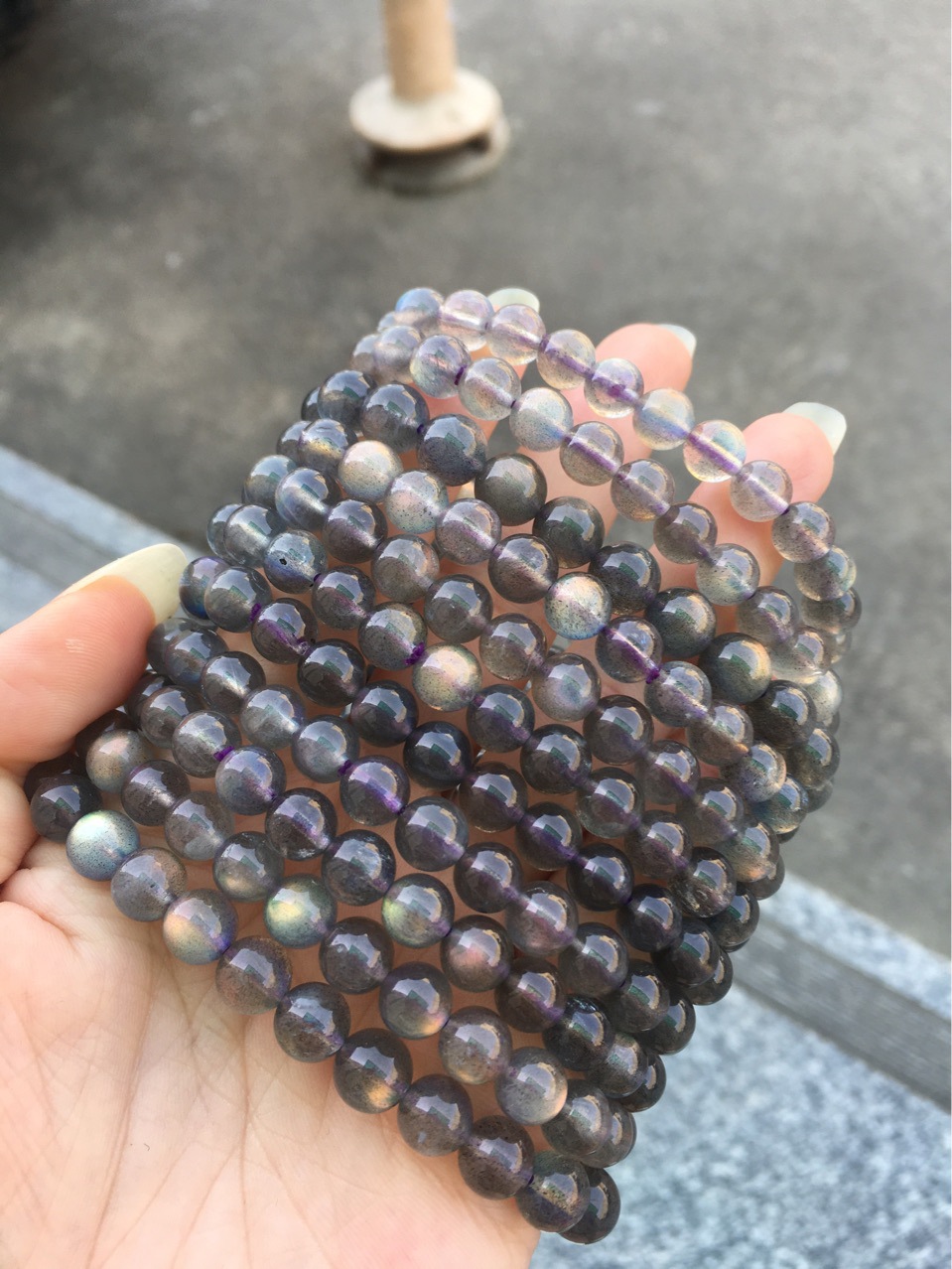 批发天然拉长石紫光闪光石手链 无杂裂颗颗有光品相如图