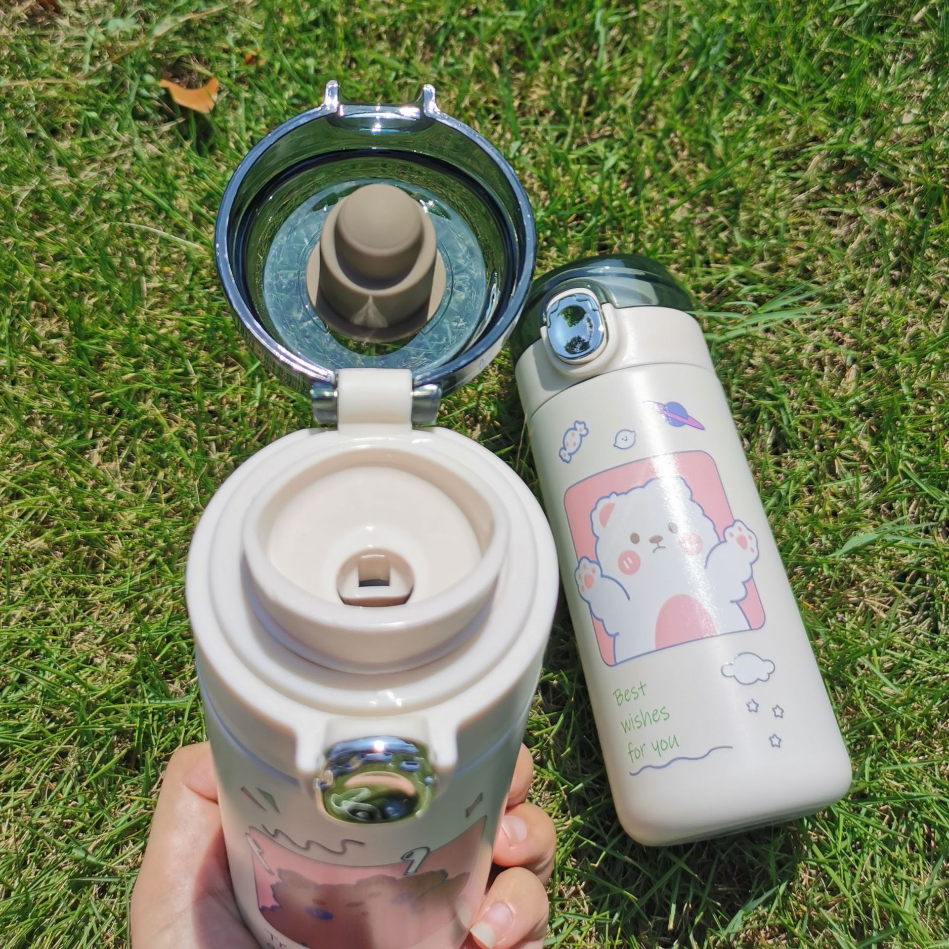 韩式可爱豌豆杯304不锈钢保温杯厂家批发少女心简约小清新弹跳盖