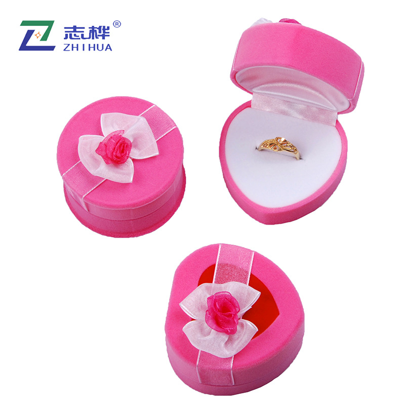 Zhihua Factory Direct Sales Jewelry Box round Band Grenadine Ring Ear Stud Box Exquisite Wedding Jewel Case and Packing Box