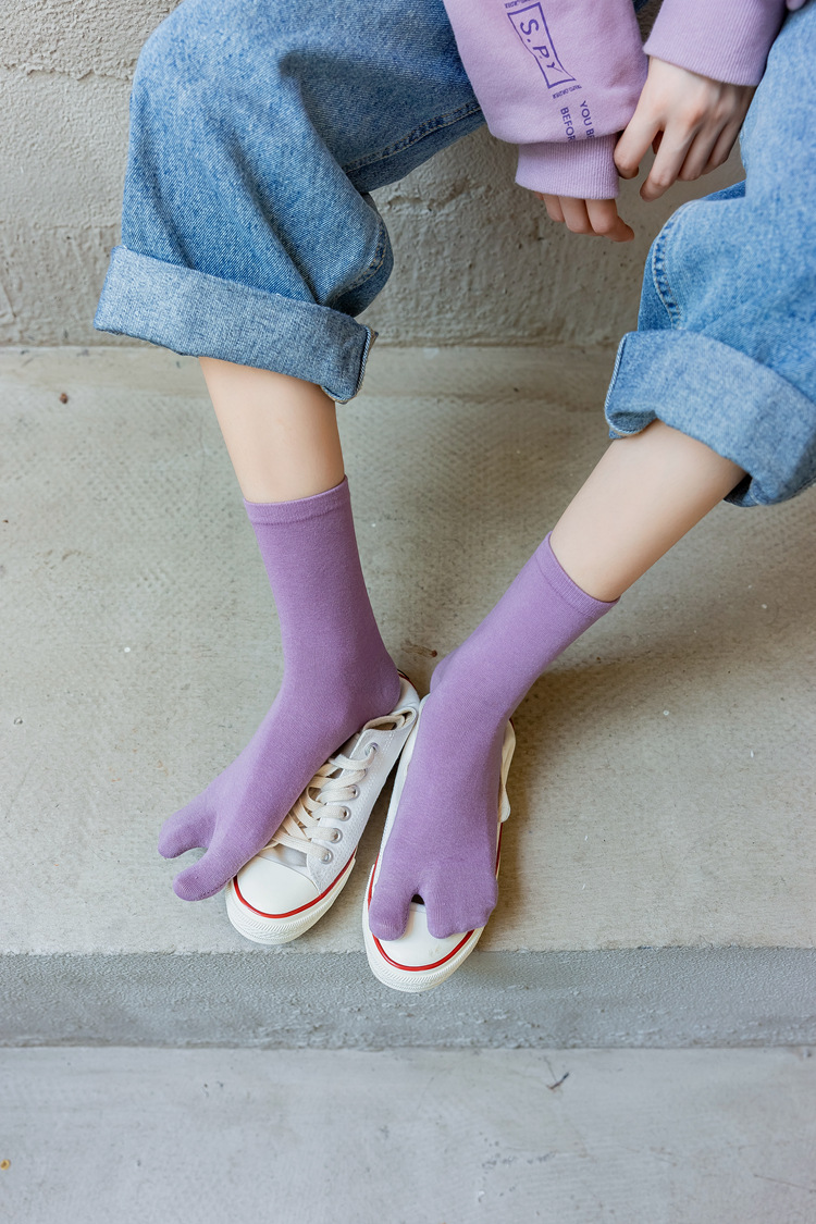 20秋冬新款 情侣二趾袜 日系纯色百搭中长筒袜子 男女全棉分趾袜