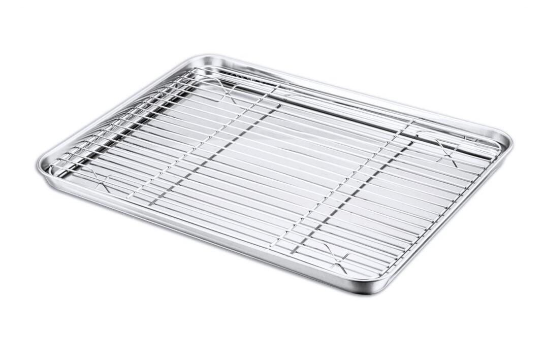 不锈钢平底方盘凉粉凉皮蒸肠粉盘烘焙烤箱沥水滤油网架烧烤盘