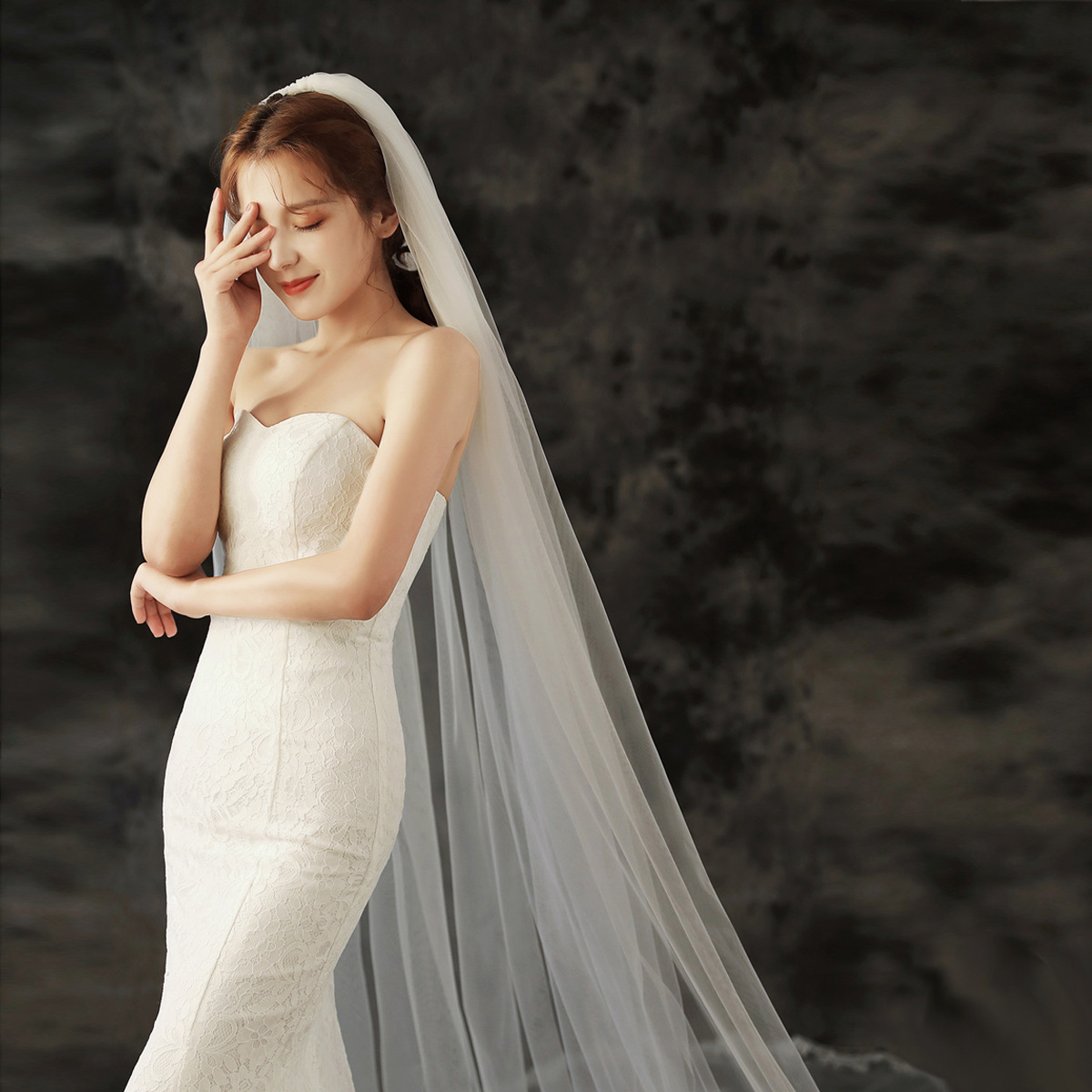 批发简约头纱新娘带发梳单层超长3米拖尾影楼摄影旅拍模特长头纱